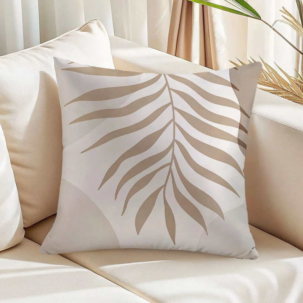 1/4pcs Beige Palm Leaf Patterned Pillowcases Sofa cushion cover home bedroom room decoration 2
