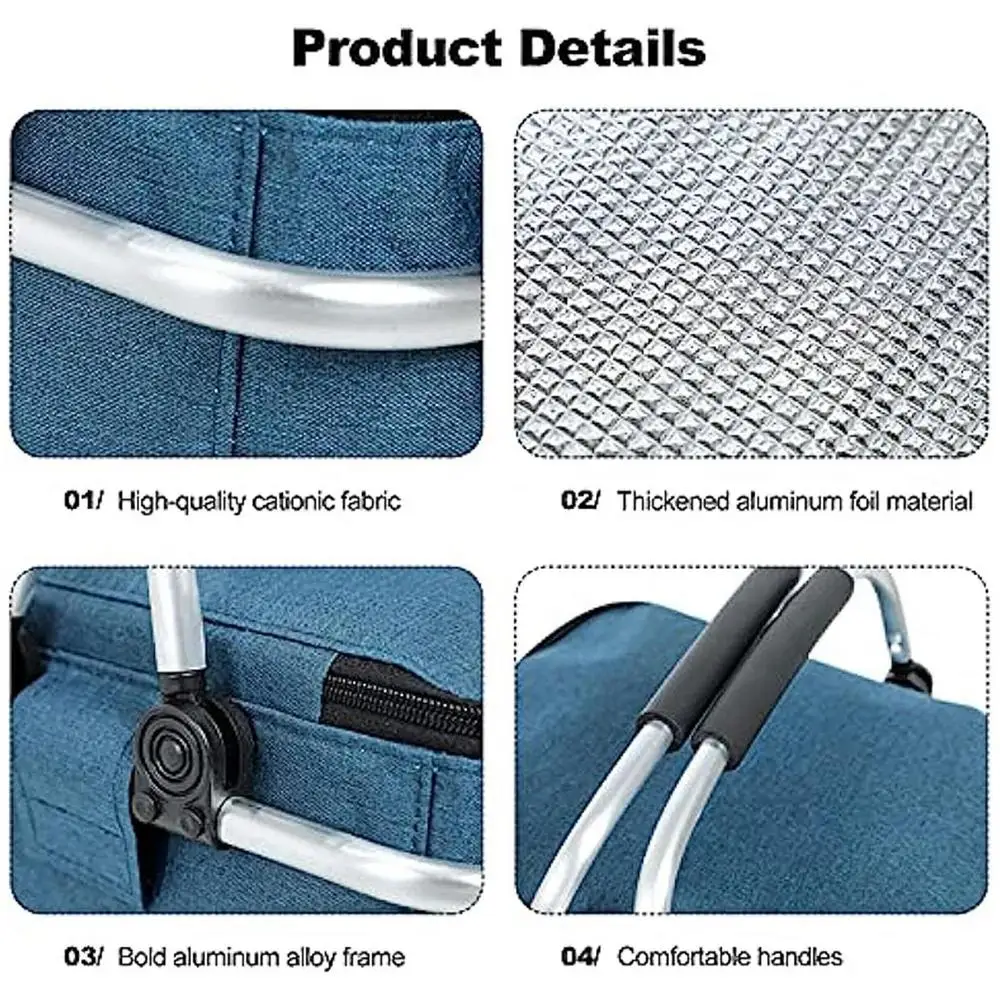 Insulated Picnic Basket Portable Flodable Grocery Bags Leakproof Cooler Bag Basket With Handle Large Capacity Camping Travel
