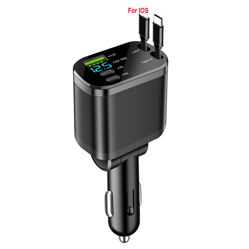 ตัวเลือกสินค้า 5 พอร์ต USB ชาร์จรถยนต์ พร้อมสาย Type C พับเก็บได้