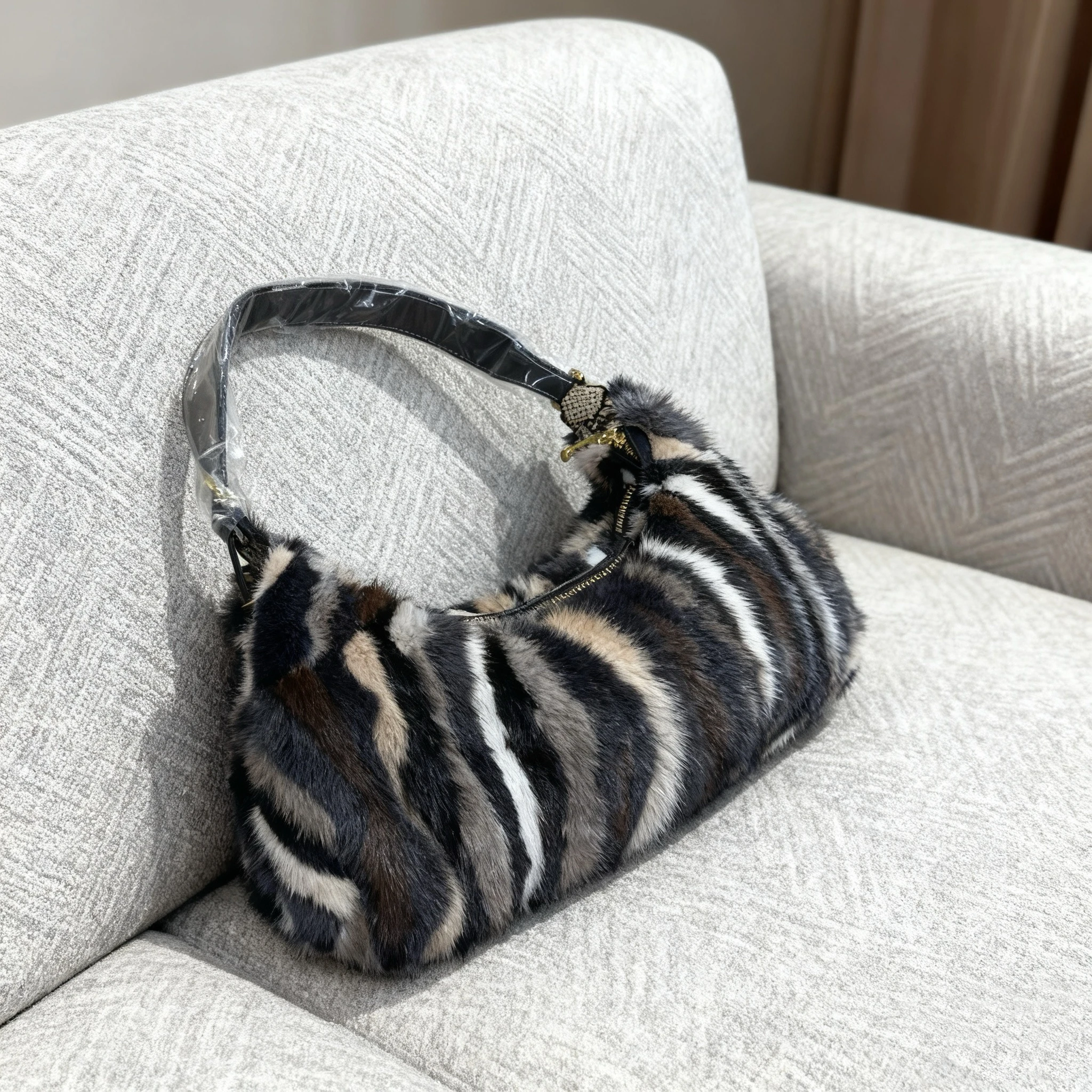 Winter Faux Mink Fur Patchwork Colour Cloud Underarm Bag For Women High Quality Ladies Small Shoulder Bag Evening Party Clutch