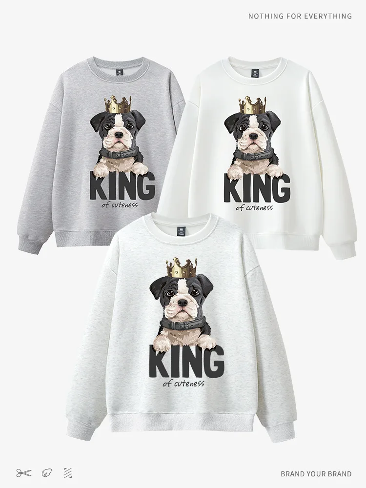 CGC Korean Fashion Animal Print Loose Sweatshirts Women Round Neck Hoodies High Quality Pure Cotton Loose Pullovers Casual Tops