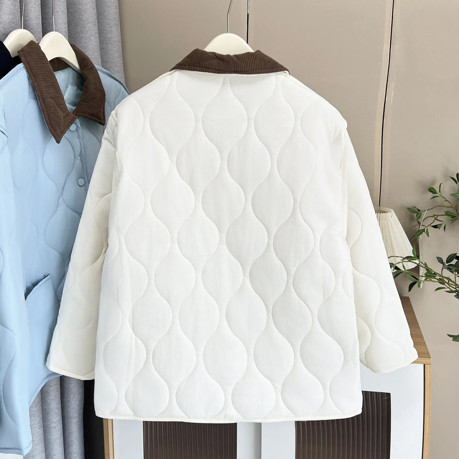 XXXXL Fashion Plus Size Women's Parkas Autumn Winter New Simple Lapel color-blocking Thin Padded Jacket Casual Warm Coat 5540