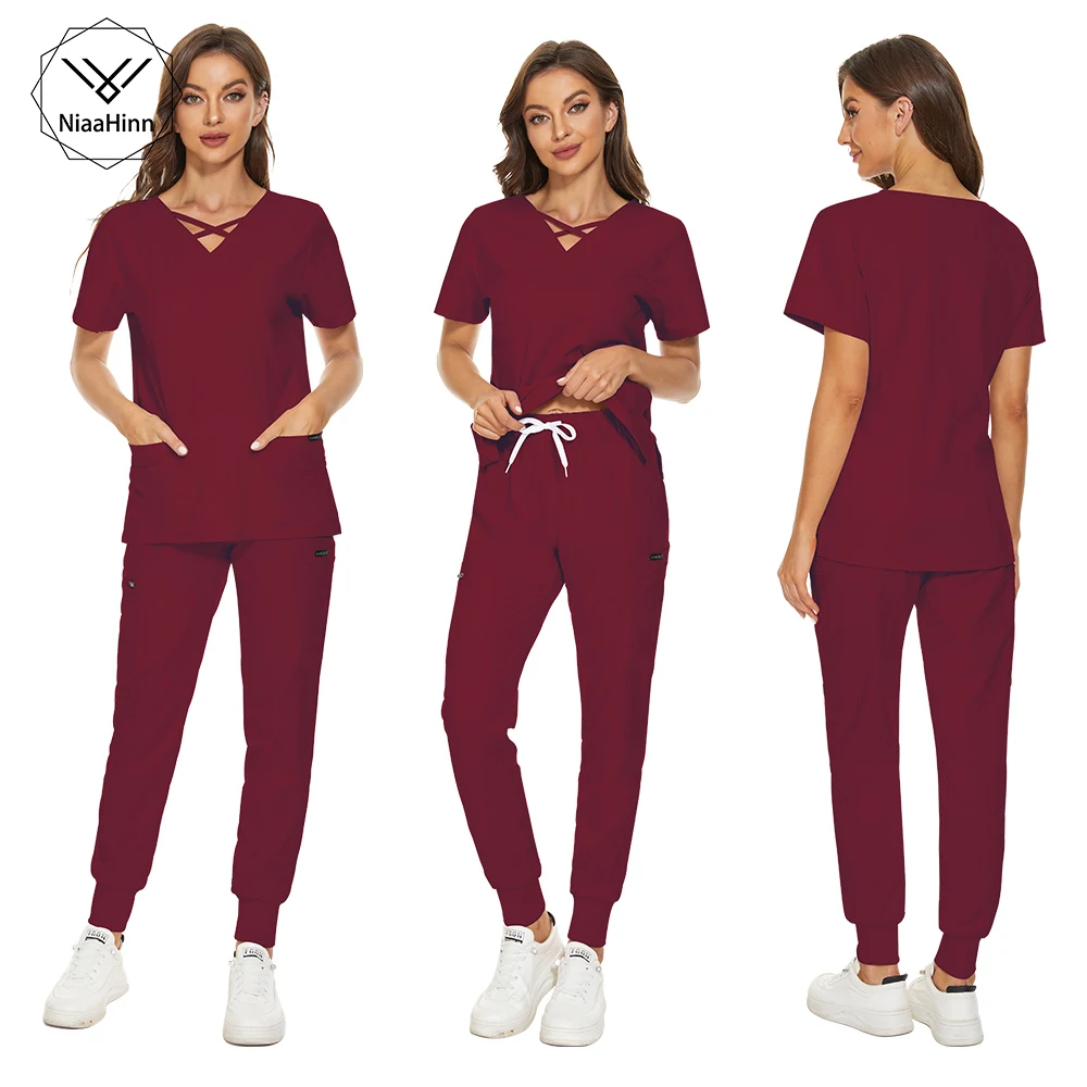

Veterinary Pet Shop Surgical Gown Slim High Quality Women Scrub Suit Medical Uniform Stretch Short Sleeve Nurse Uniform XS-XXL