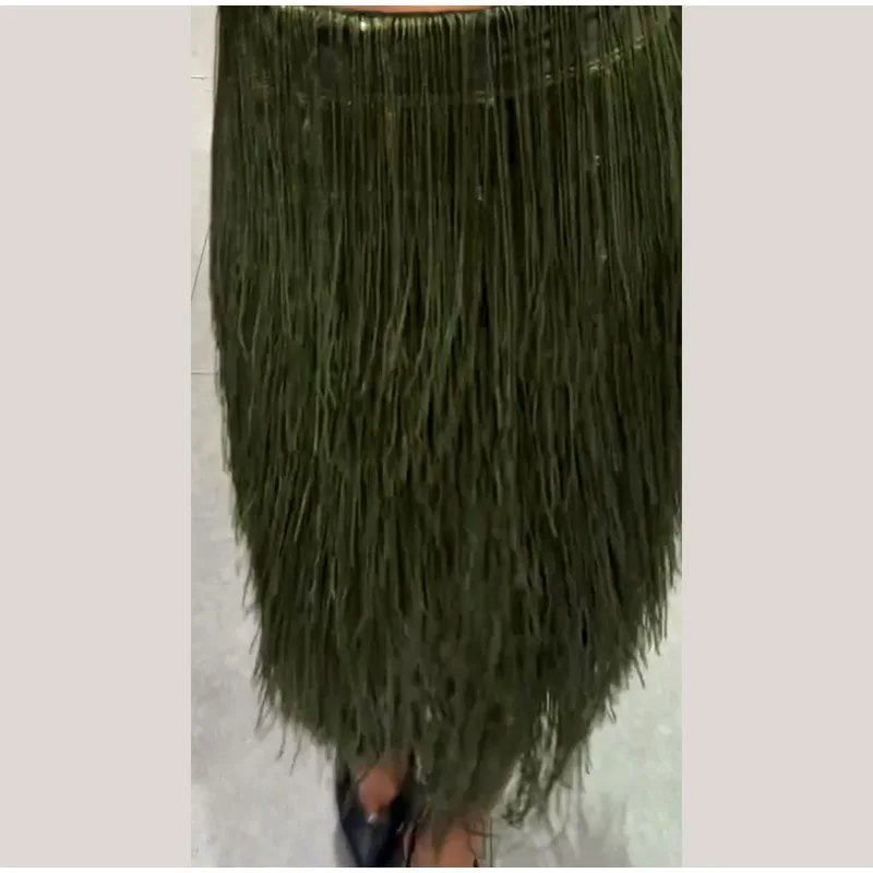 Women's Olive Green Sequin Fringe Midi Skirt Sparkly Tassel Party Skirt for Evening Clubwear 2025 Festival New Sexy Lady Skirts 13 S35e5e6a3e95b41b3b50ba118d496a416u