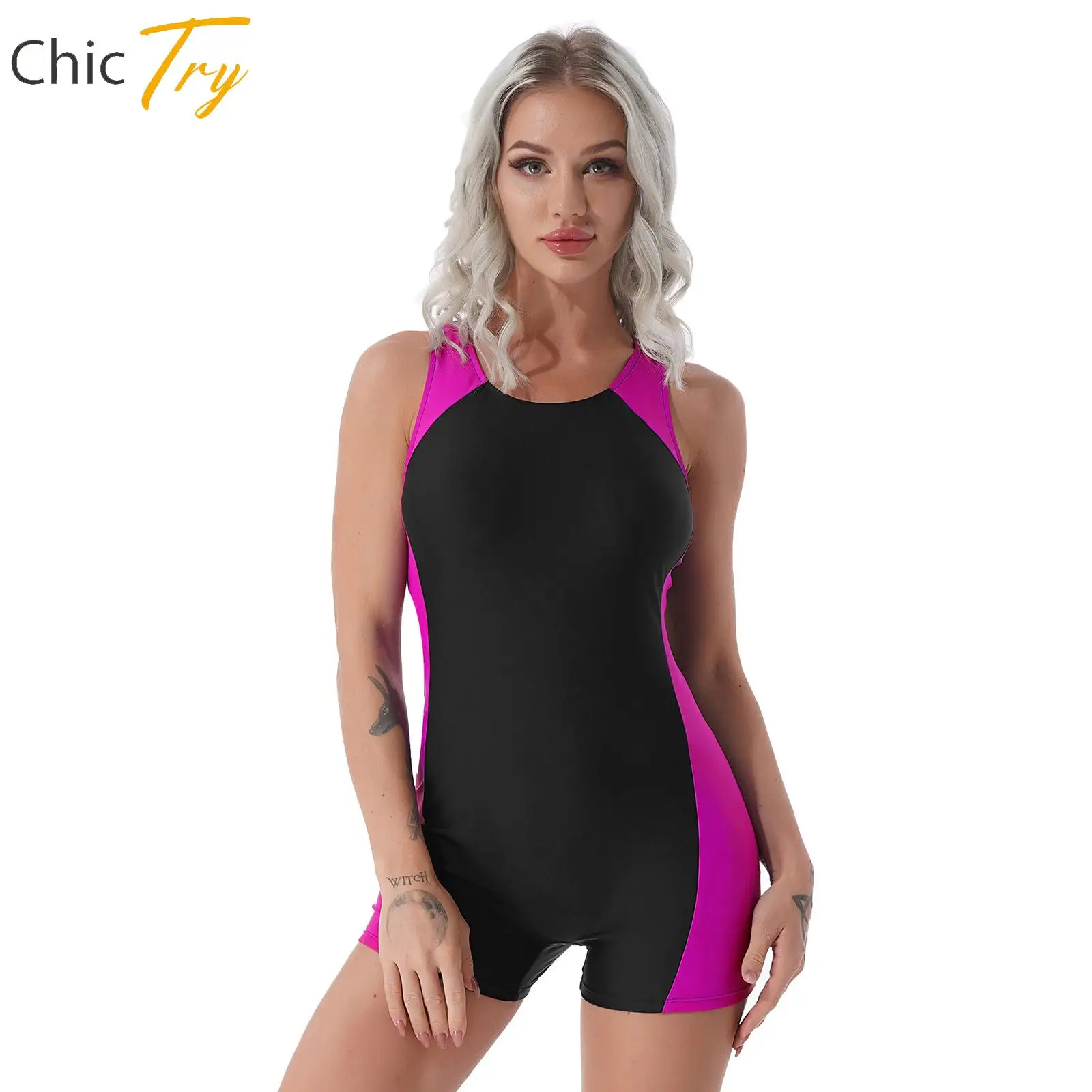 

Women One Piece Swimsuit Boyleg Swimwear Bathing Suit U Neck Criss Cross Back Short Jumpsuit Surfing Swimming Costume Beachwear
