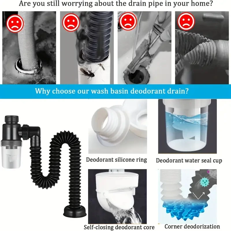 Washbasin Drain Hose Insect Proof Odor Proof Blockage And Leak Water Dispenser Drainage Pipe 1PC