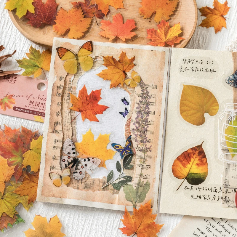 40PCS Leaf Nature Book Series Decorative PVC Stickers Pack INS Plants Sticker Scrapbooking Label Diary Cup Phone Journal Planner