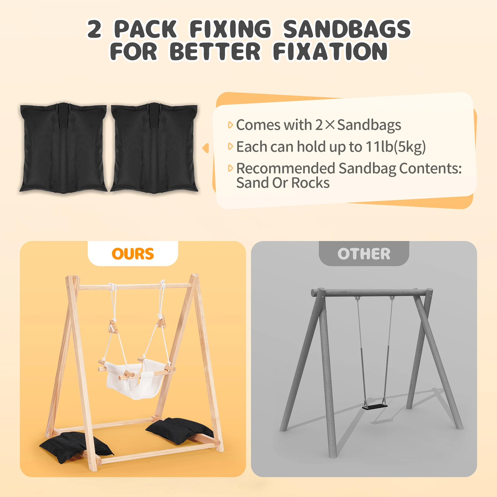 Foldable Wooden Baby Swing with Canvas Seat