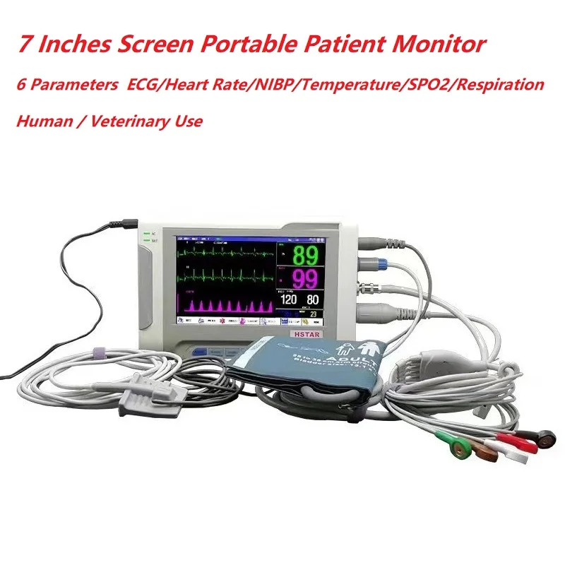 7 / 8 / 10 Inch Screen Human Vet use portable 6-Parameter Vital Signs Monitor ECG/NIBP/PR/SPO2/RESP/TEMP Patient Monitor