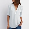 S-5XL Ladies Loose Chiffon Shirt Multi Colors V-Neck Zipper Long-Sleeved Casual Basic White Black Blouse Shirt Tops Plus Size 4