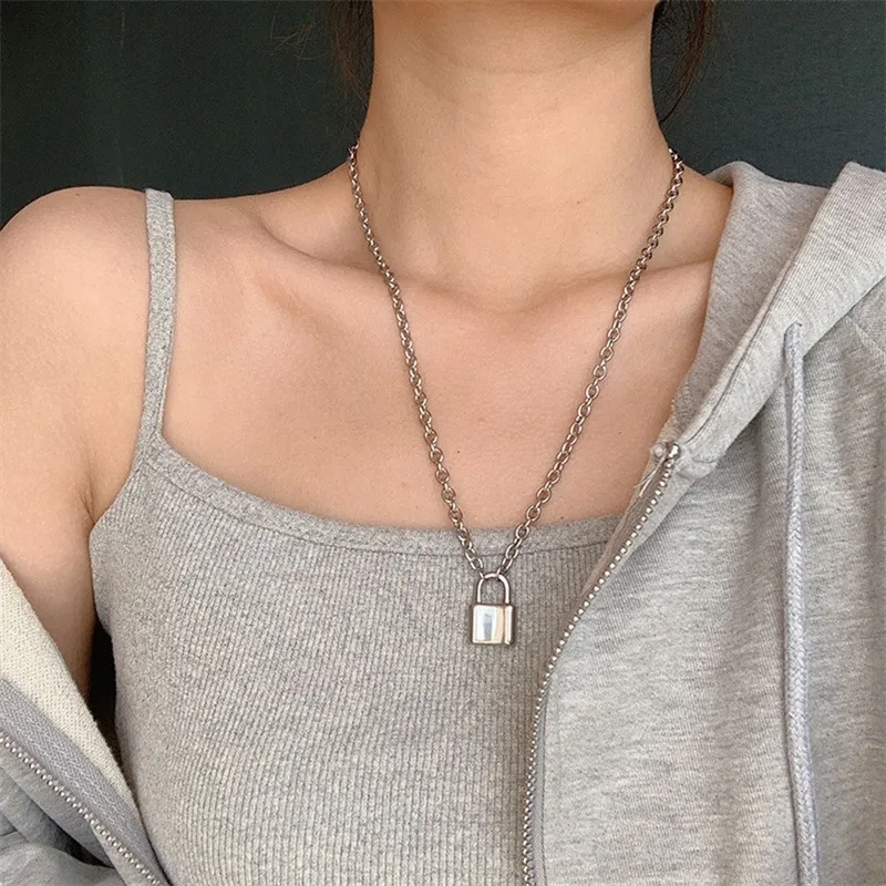 Punk Chain With Lock Necklace For Women Men Padlock Pendant