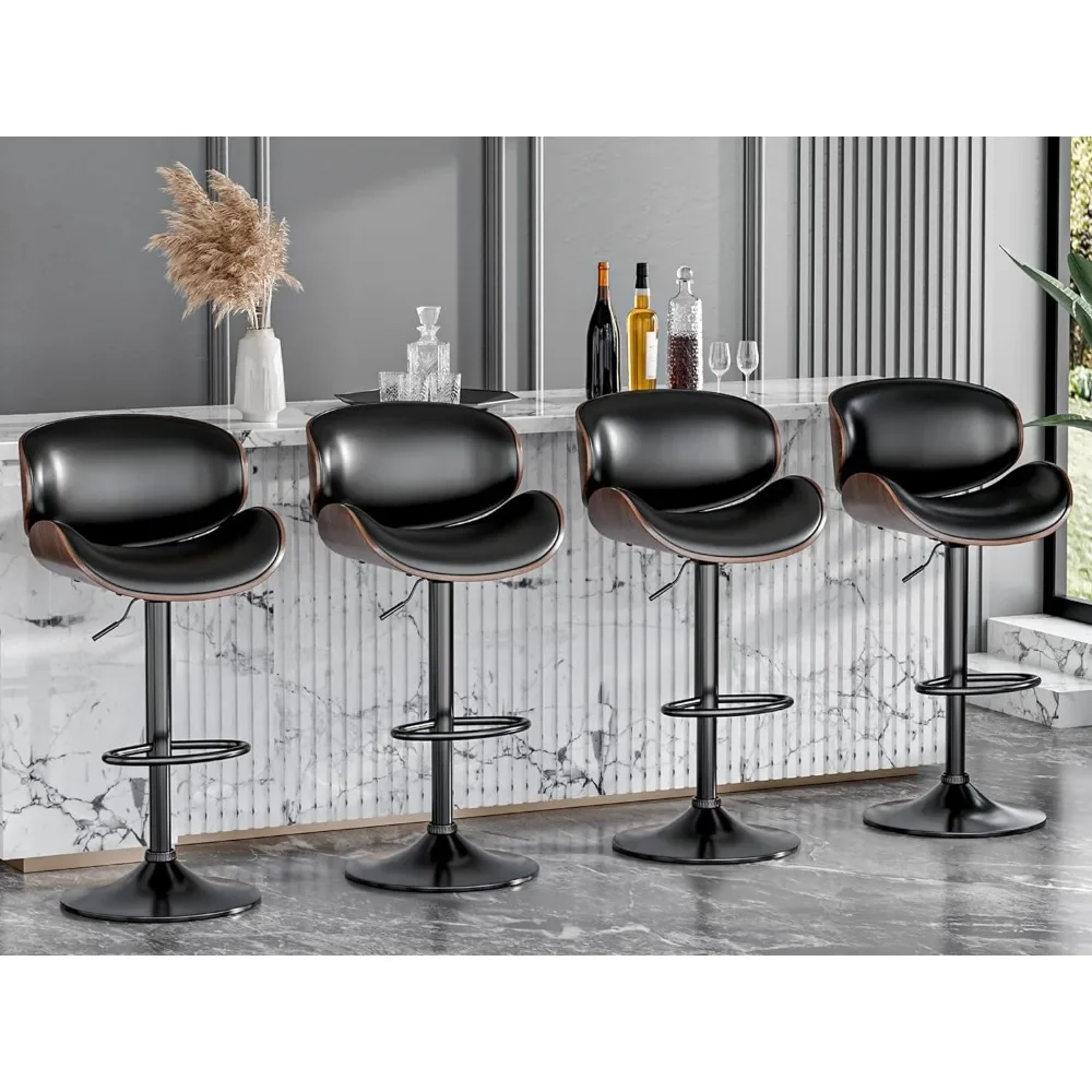 

Bar Stool Set of 4, Adjustable Swivel Leather Upholstered Counter Height Barstool, Kitchen Island Barstools with Back, Bar Chair