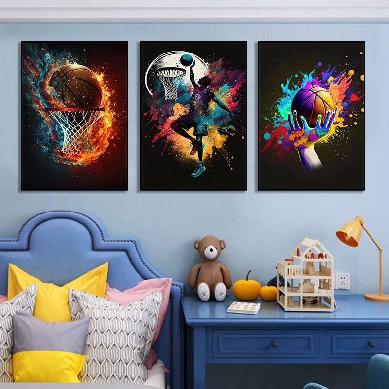 Vibrant Basketball Art Prints on Canvas - Colorful Sports Wall Decor