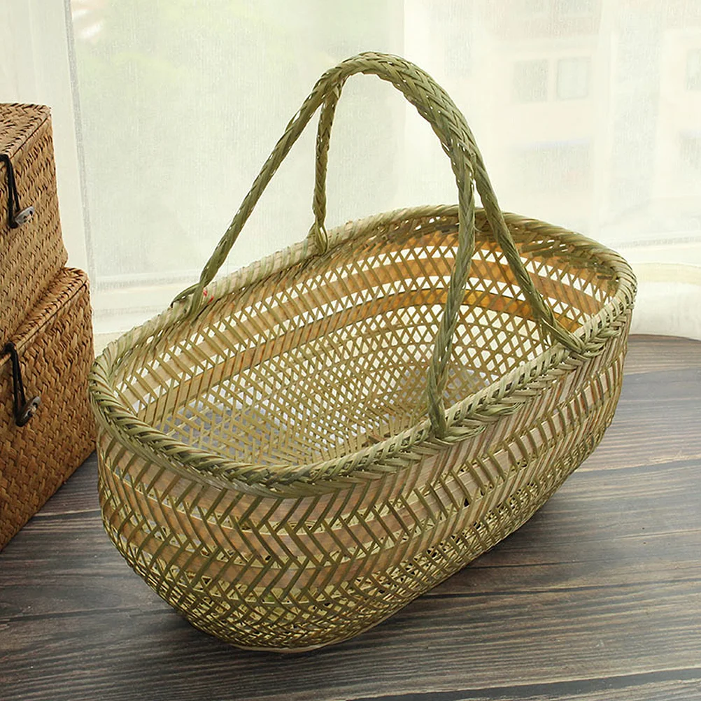 Vegetables Basket Hand Shopping Storage Baskets Garden Hod Fruit Open Bamboo Weaving 4