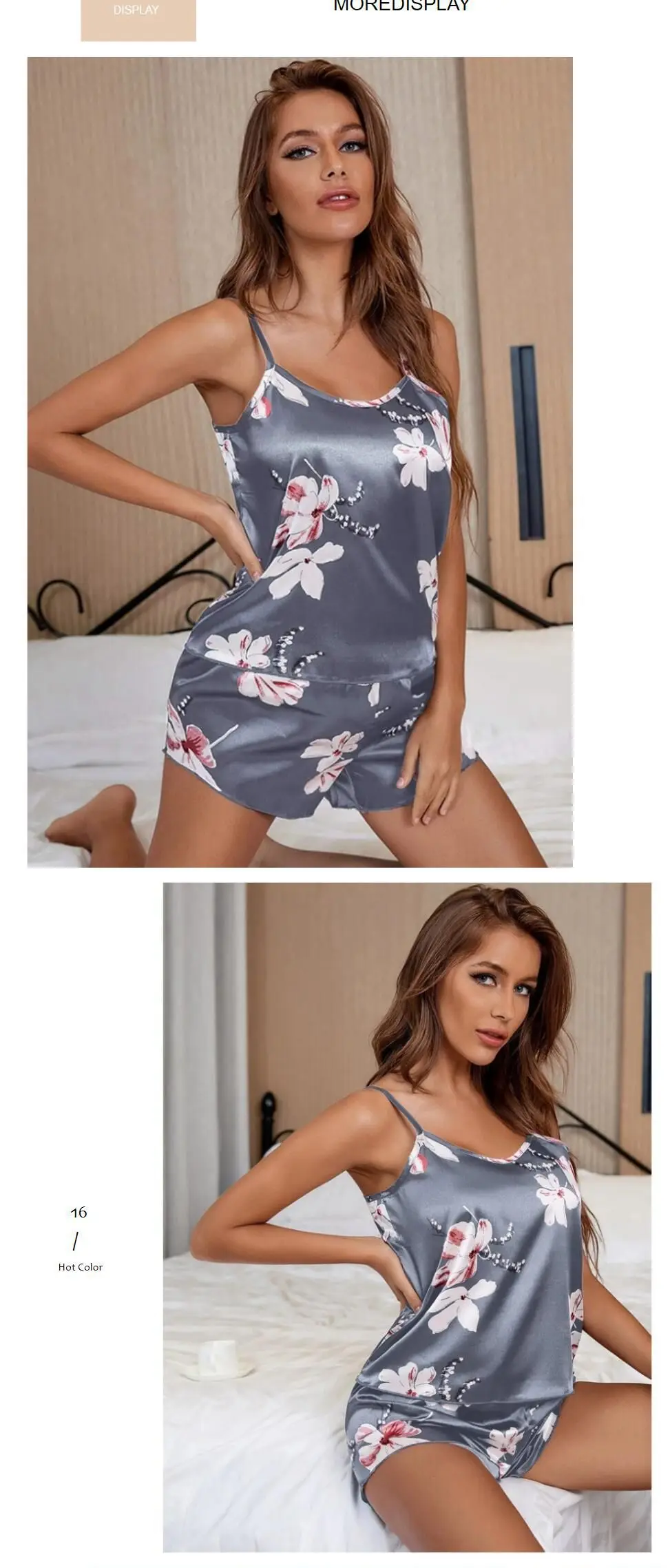 ladies pajama 2022 New Fashion Sexy Floral Pajama Set Women's 2 Pieces Sleepwear Pyjamas Silk Satin Cami Top and Shorts Pajamas for Women Pajama Sets