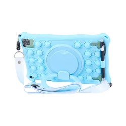 Universal 10.1 Silicone Tablet Case - Shockproof Stand Cover (25x16cm) (Blue Strap-Pen)