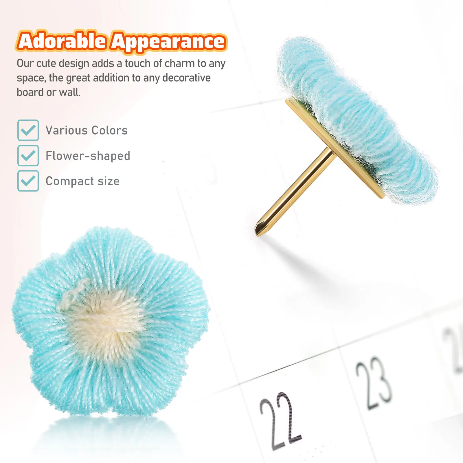 30개 꽃 모양 푸시핀 귀여운 장 압정 금속핀 코르크보드 벽 게시판용 다양한 색상의 귀여운 압정