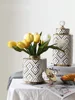 Ceramic Crystal Decorative Jar Checkmate can Geometric Golden Relief Jars Storage Tank Vase Storage container Home Decoration 2