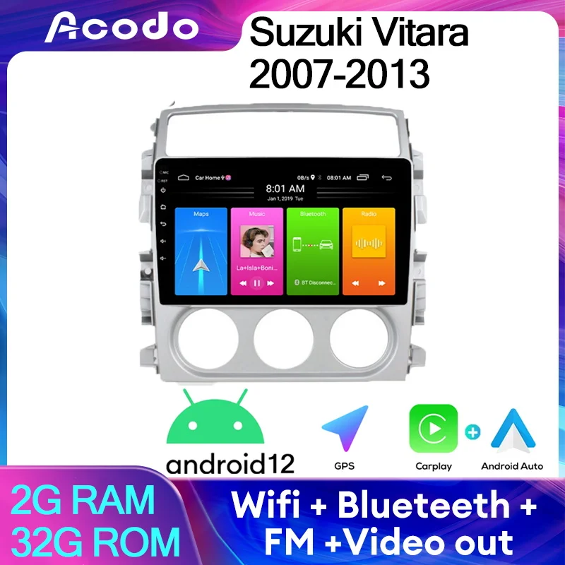 

Acodo 9"Android12 WIFI Car Video Player For Suzuki Vitara 2007-2013 GPS SWC BT FM IPS Touch Screen CarPlay Auto Car Radio Stereo