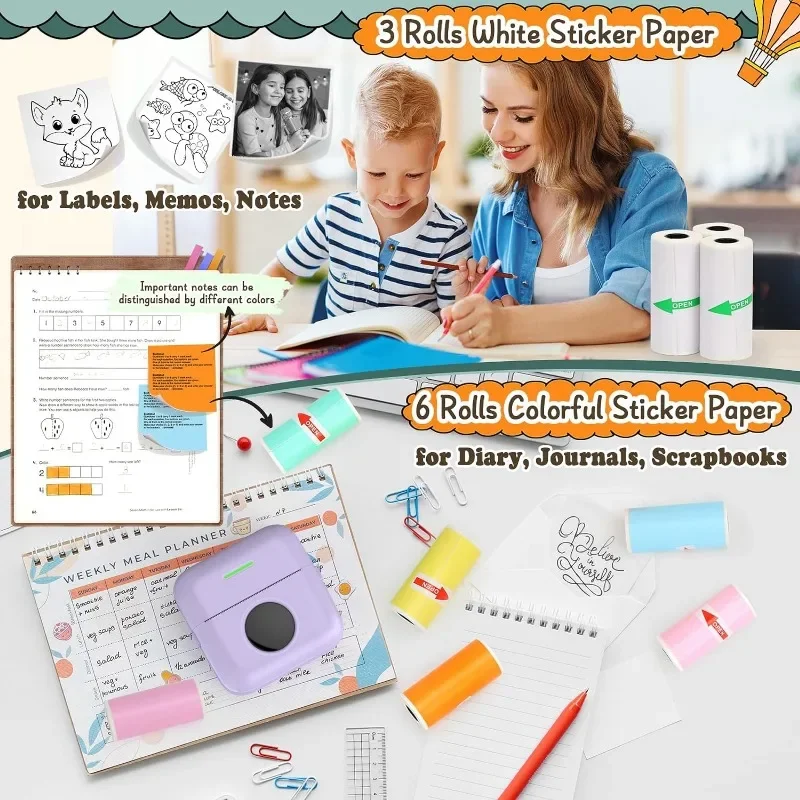 Mini Printer Sticker Paper Thermal Paper Rolls T02/M02 Mini Printer Smooth Color Self-Adhesive Paper 25X57mm Paperang printer sticker paper