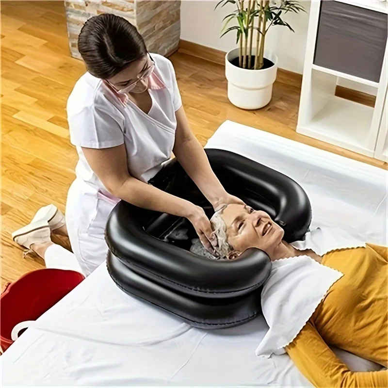 Inflatable PVC Drain Tube Hair Washing Basin Portable Foldable Adult Shampoo Bowl Suitable Home Sink