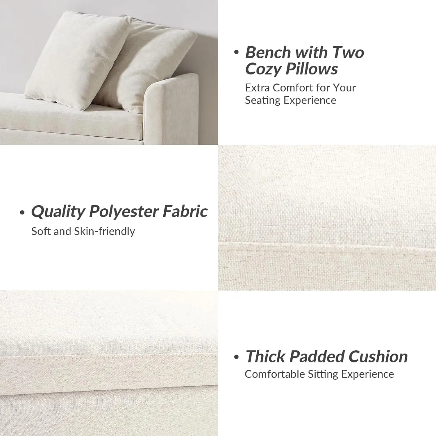 HOME Modern Storage Bench with Throw Pillows, 59.4" Extra Long Bedroom Ottoman Bench for End of Bed, Comfy Upholstered Footstool