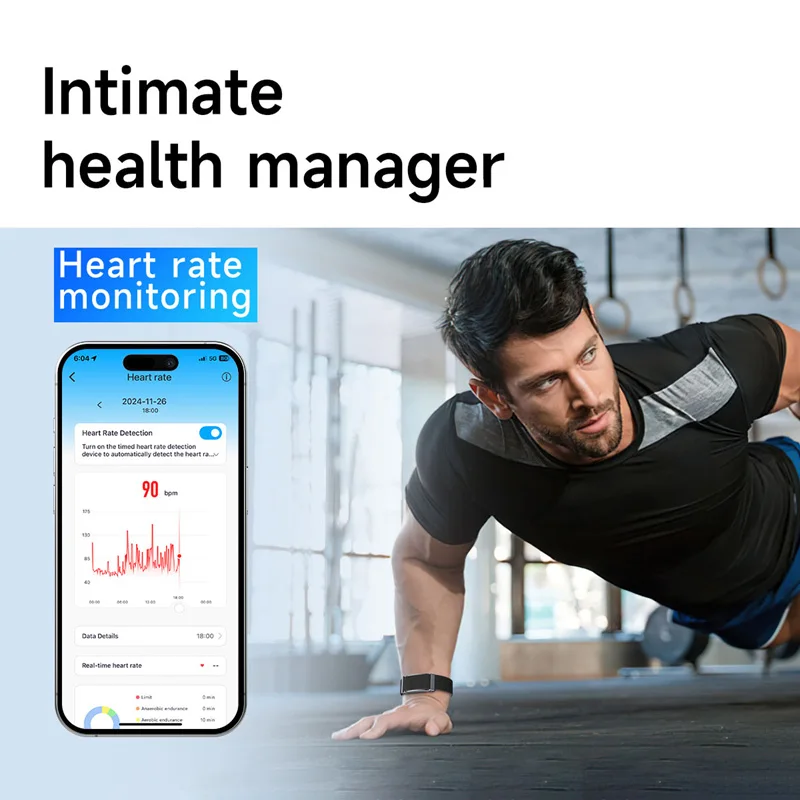 스마트 손목밴드 스크린리스 심박수 혈중 산소 피트니스 트래커 심박수 블루투스 방수 미밴드 AI 신체 측정