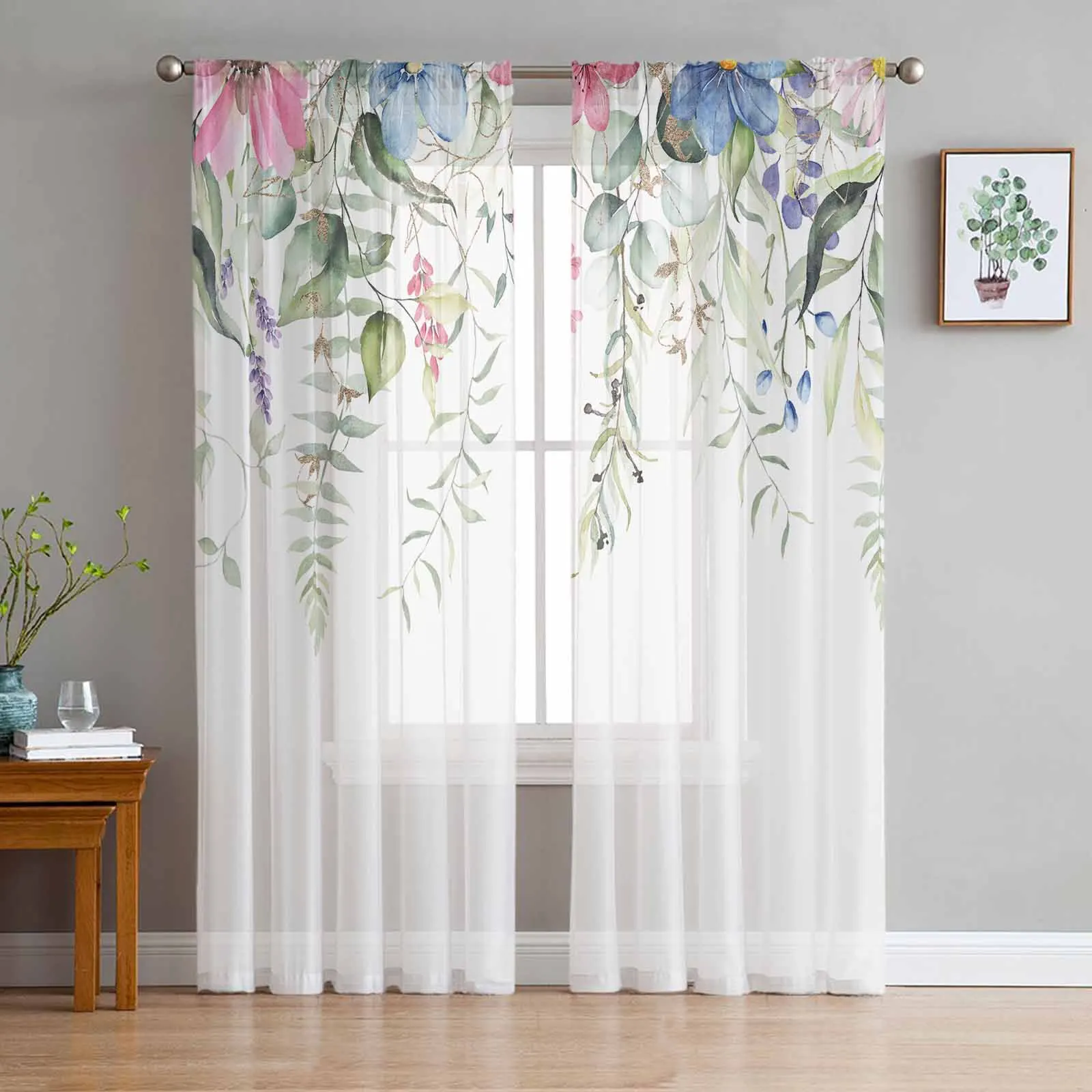 

Easter Spring Flowers And Plants Sheer Curtains for Living Room Modern Home Decor Tulle Curtain Bedroom Voile Drapes