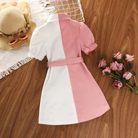Robe pour filles de 4 à 7 ans, chemise en Patchwork, manches bouffantes, avec ceinture, tempérament élégant, robe pour bébé fille 3