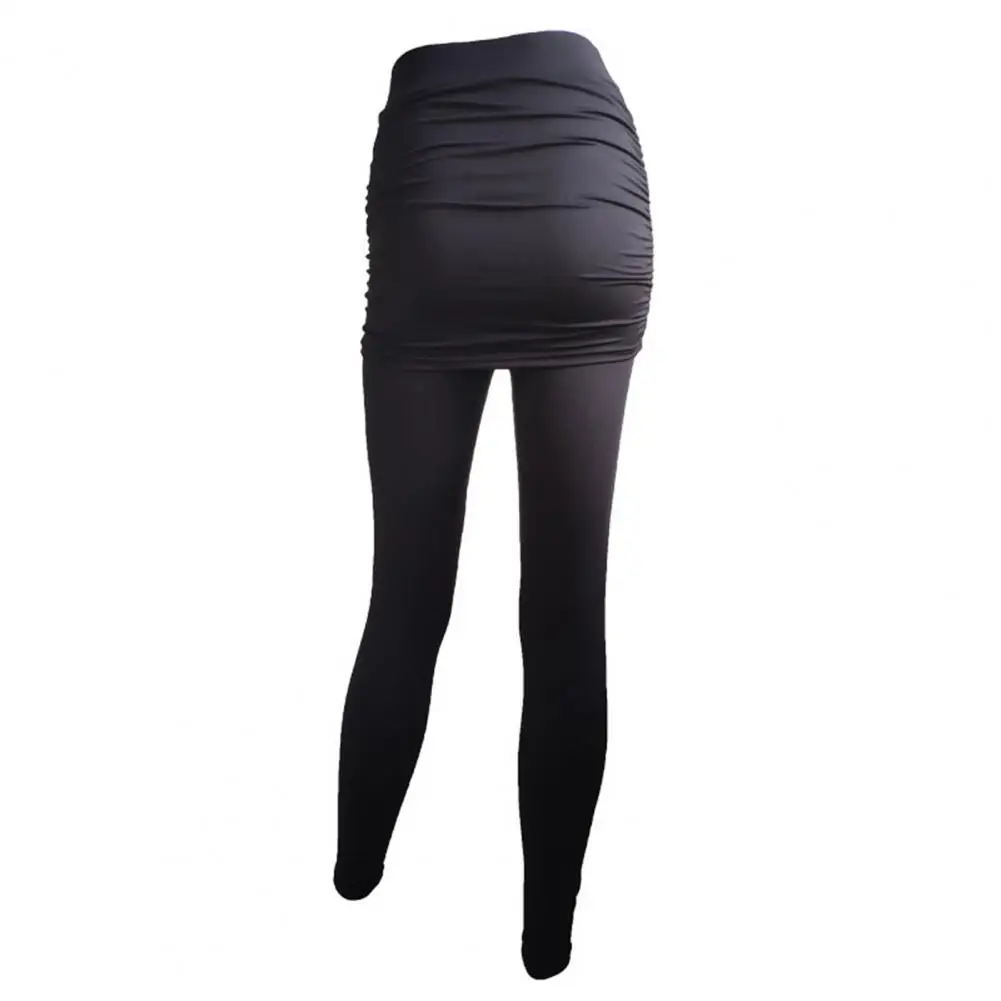 Fake Two Piece Leggings Pants Slim Leggings Women Pants Pack Hip Pleated Skirt Ladies Solid Color Bag Hip Side Trousers S-XXXL