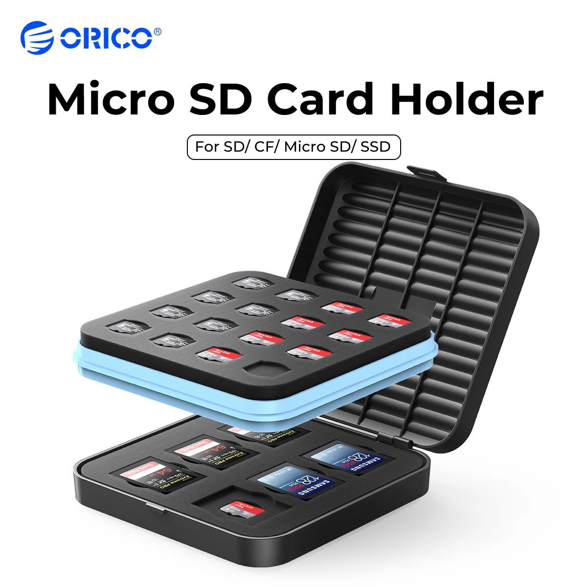 

ORICO SD Card Case Micro SD Card Holder Case Soft Foam Interior Memory Card Storage Box for SSD/CF/SD Card Holder Organizer