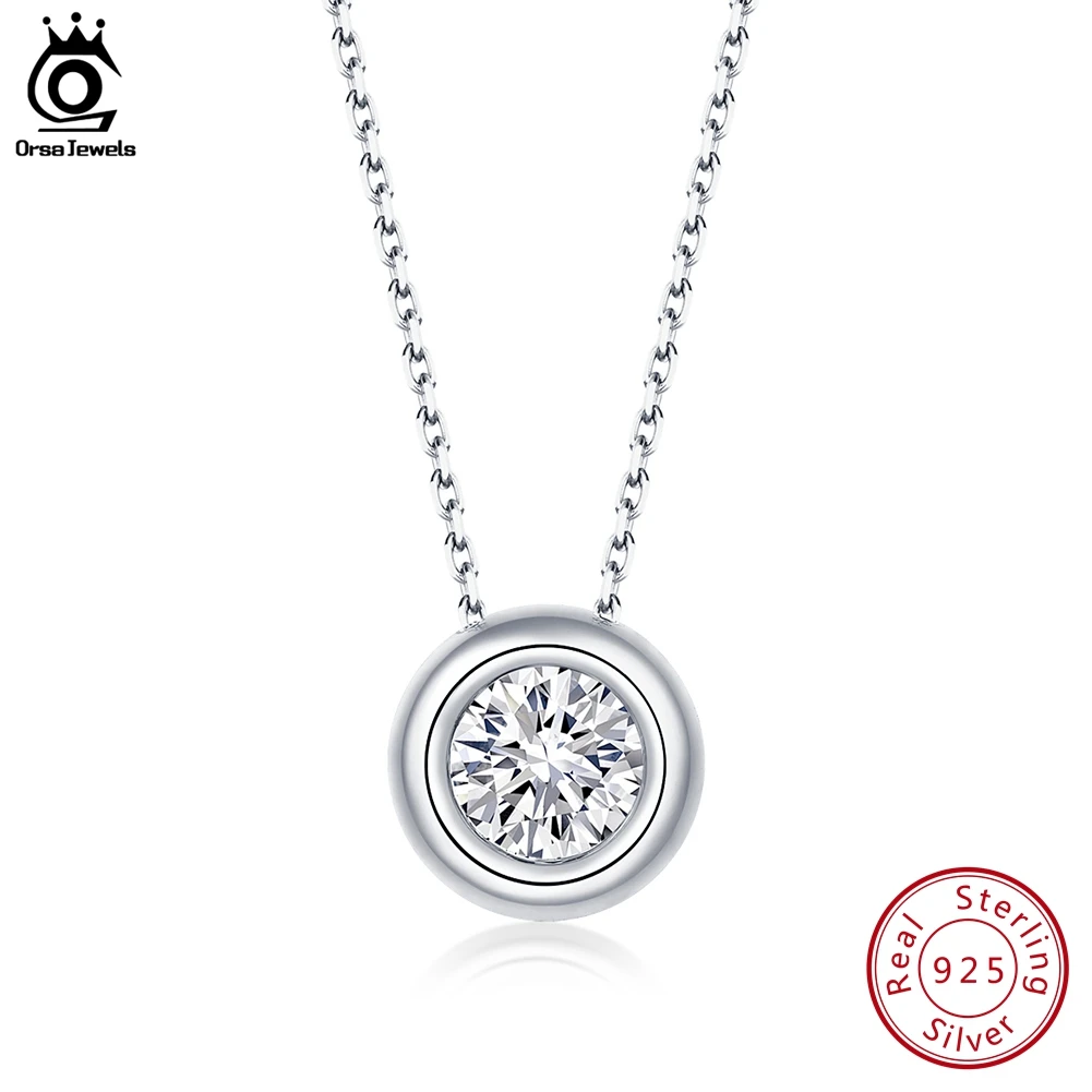 

ORSA JEWELS 1 карат Круглый Moissanite Алмазный ободок Пасьянс кулон ожерелье D Цвет VVS четкость камень 14K розовое золото подарок SMN48