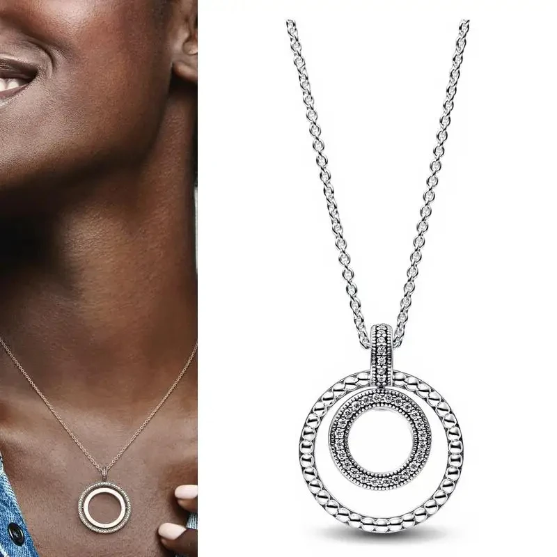 New Women's Necklace Colorful Heart Logo Ice Crystal Circle Necklace% 925 Silver DIY Charming Jewelry Gift Fashion Light Luxury