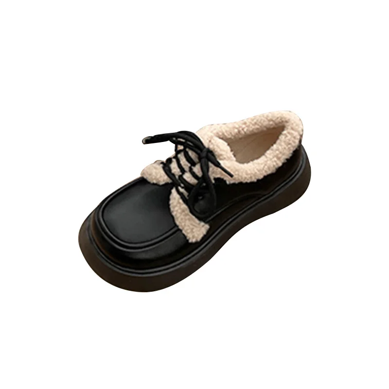 

Winter Shoes Women Casual Female Sneakers Round Toe Oxfords Loafers Fur Clogs Platform British Style Autumn Flats Leather Slip-o