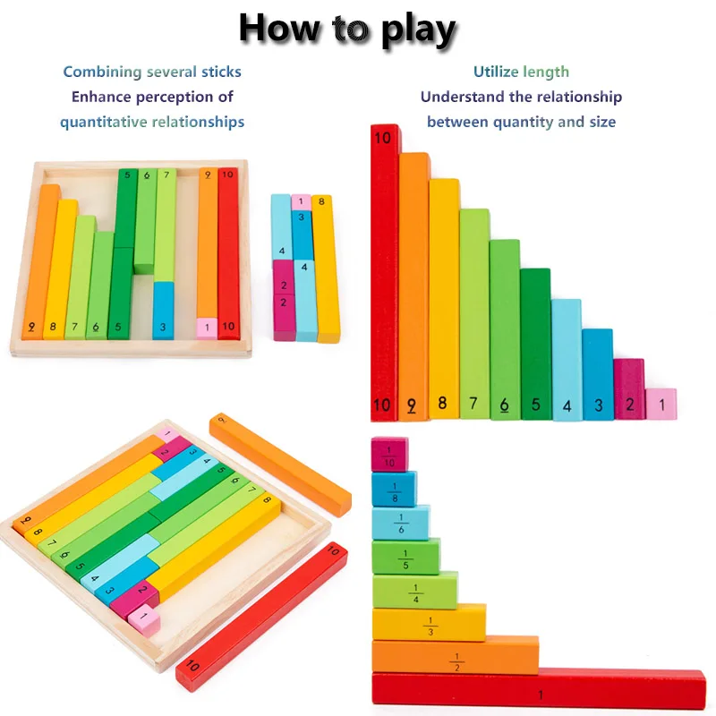 Children Montessori Math Toys Parish Color Cognitive Board Fractional Stick Arithmetic Learning Educational Toys for Children 3
