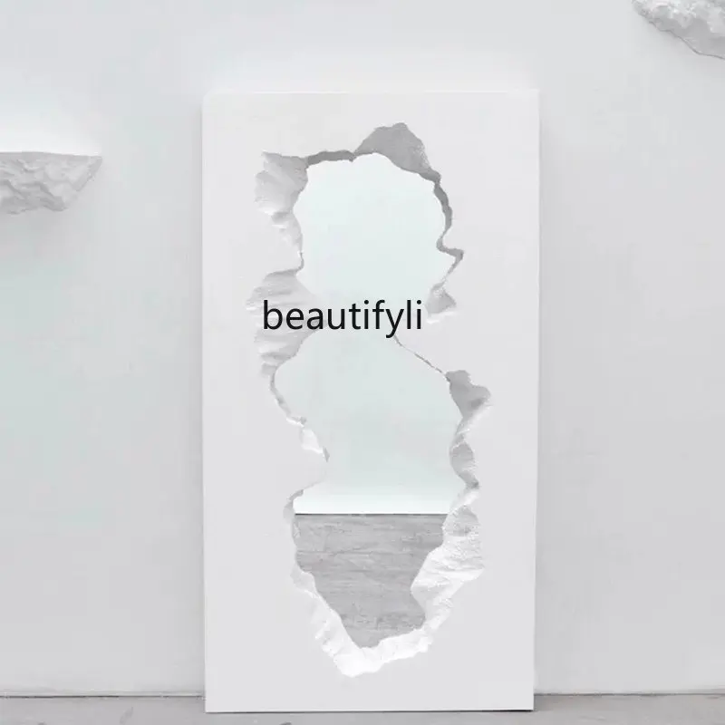 

Floor Broken Full-Length Mirror Art Wave Dressing Mirror FRP Personality White Mirror Resin