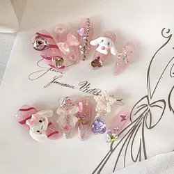 Patch à ongles pour filles, dessin animé, cannelle, chien à grosses oreilles, autocollant de décoration d'ongles en trois dimensions, bijoux pour filles 