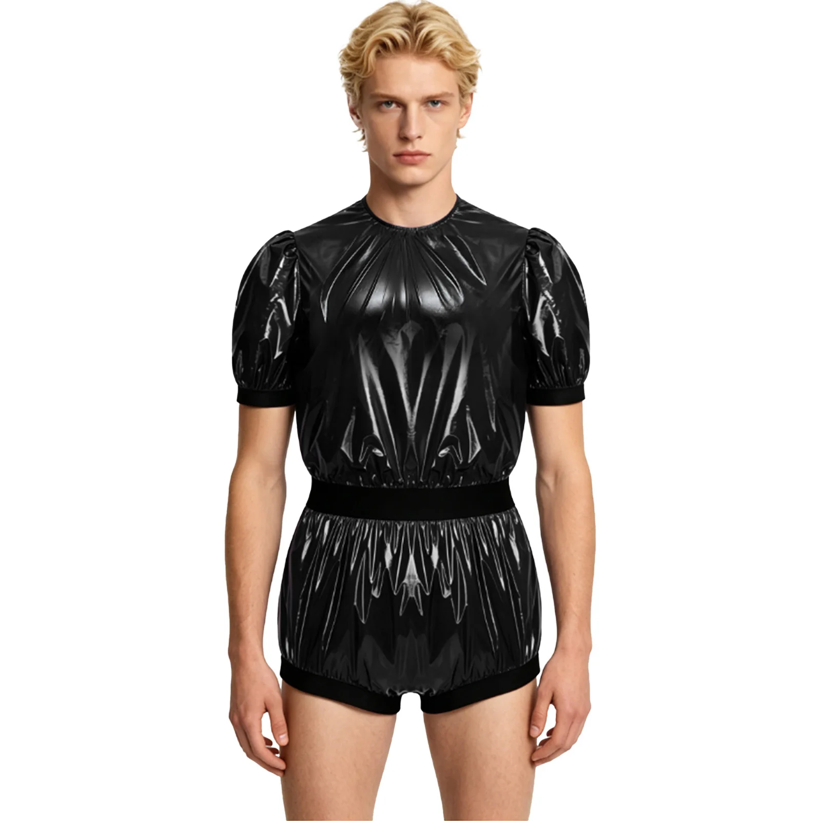 Swimwear Mens Waterproof Shirt Top One Piece Rompers Swimsuit Wet Look Bodysuit T-shirt Blouse Beachwear Raincoat Rave Clubwear - 2