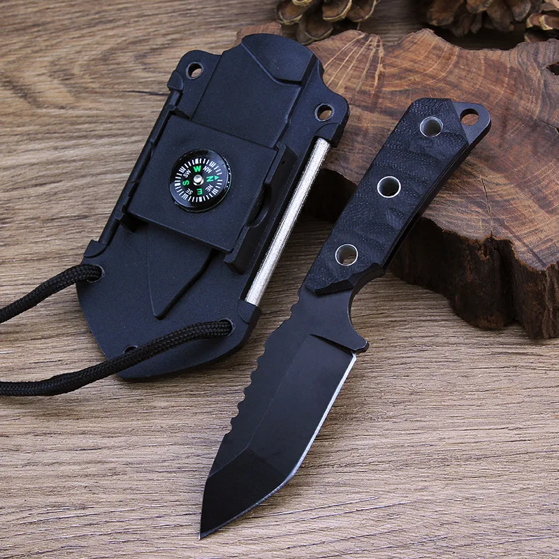 

Portable Small Straight Knife Compass Multifunctional Knife Tactical Survival Wild Hunting Fishing Home Daily Fruit Tool