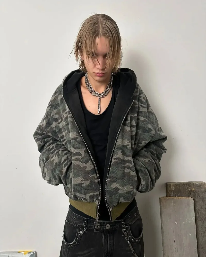 Y2K Retro Camouflage Reversible Jackets Warm Jacket for Women and Men Street Coats Clothes Harajuku Hip-Hop Casual Street Wear 6