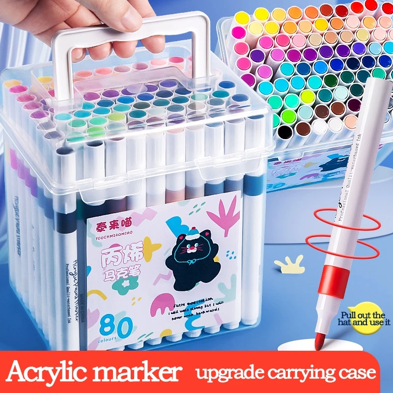 24-80 Colors Acrylic Marker Pen Set Children Paint Art Markers for Rock,Glass, Wood, Canvas,Greeting Cards Graffiti Art Supplies