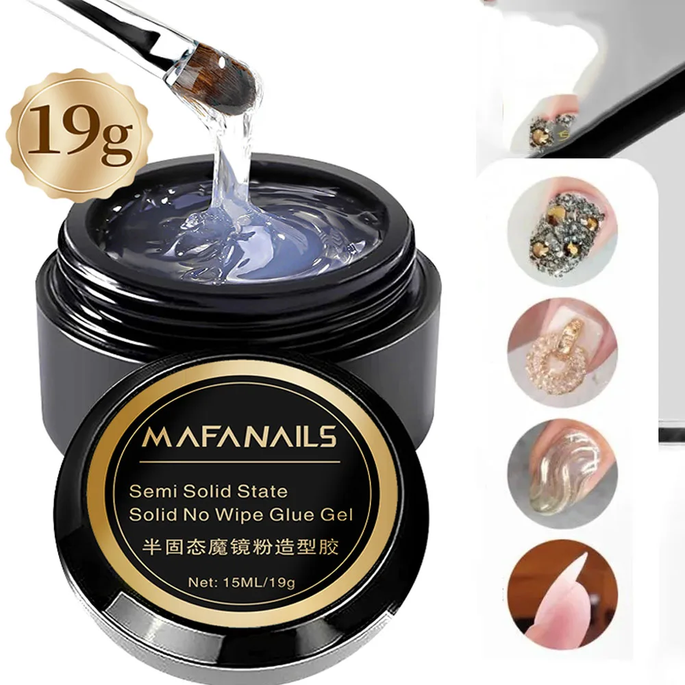 19g/5g Solid Nail Glue Gel for Diamond Rhinestones Nail Charms DIY Press on Nails No Wipe Glue Gel Manicure Strong Adhesive Gel 5
