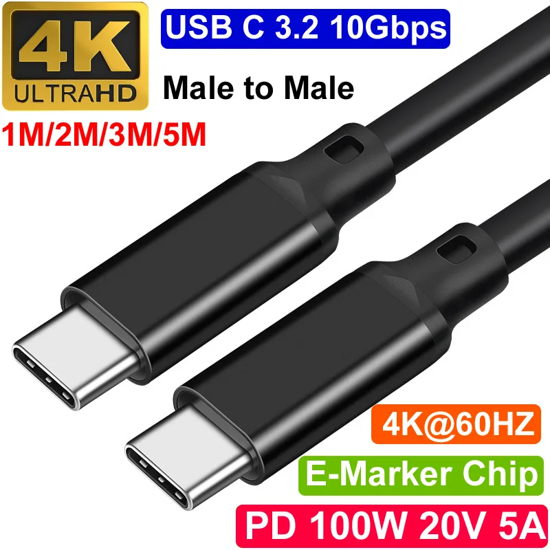 Cabo Usb Tipo-c 3.1 3.2 Gen Macho 1m m 3m 5m Carregamento Rápido Transferência de Dados Ssd Disco Rígido pd 5a 100w 4k @ 60hz 1m Thresure Ful