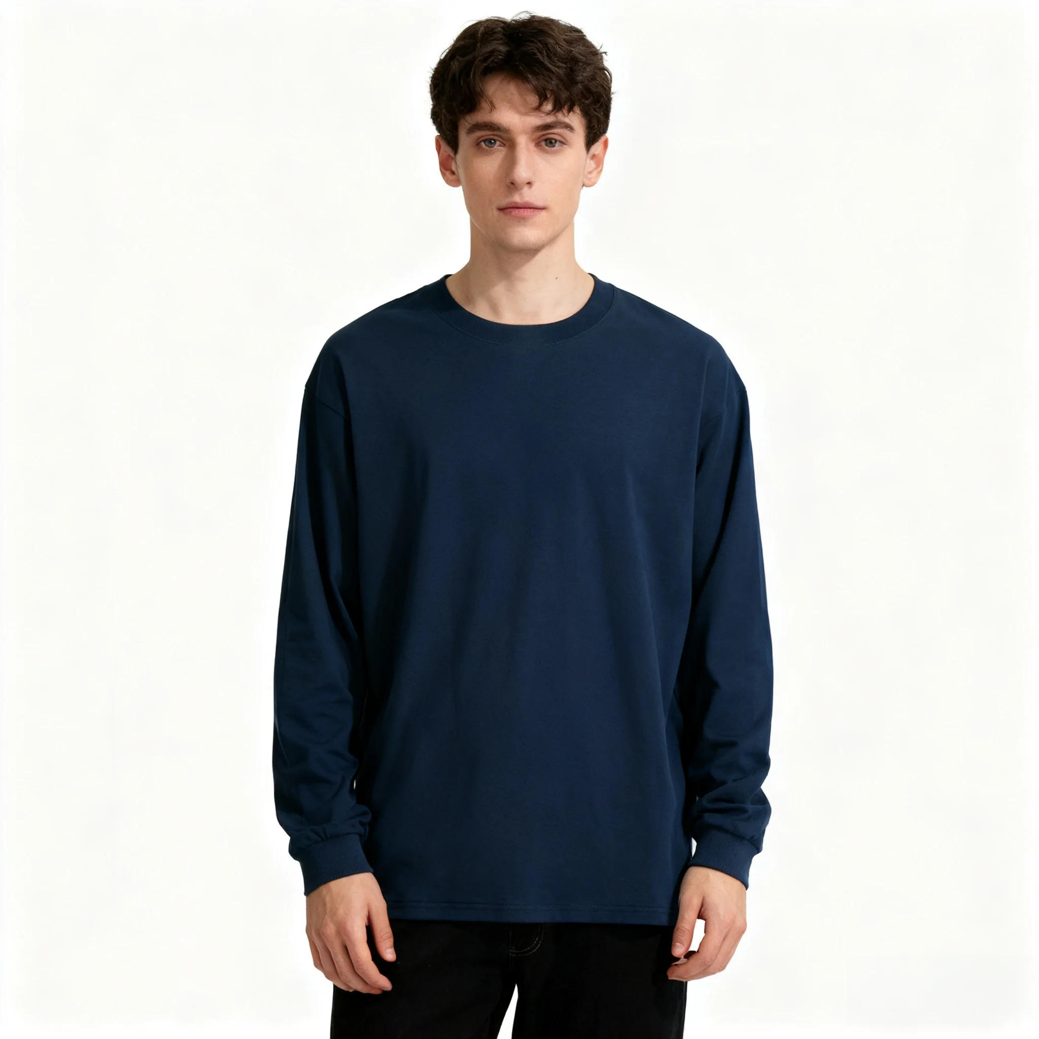 200 g einfarbiges Herren-T-Shirt mit Rundhalsausschnitt und langen Ärmeln aus Baumwolle für den Sommer, bequem, atmungsaktiv, lässig, in verschiedenen Farben