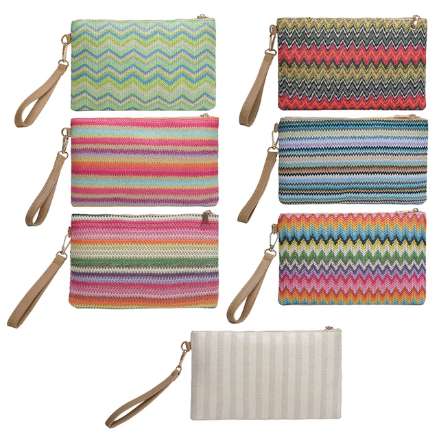 Woven Clutch Bag Colourful Money Beach Long Bag Handmade Vintage Casual Portable Elegant Simple Exquisite for Weekend Vacation