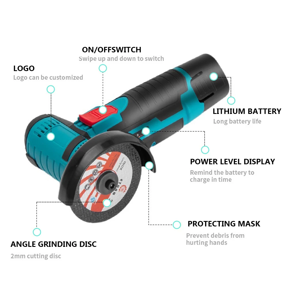 12V 3 Inch Brush Mini Angle Grinder 19500rpm Household Cutting Machine Polishing Machine Lithium Angle Grinder Filling