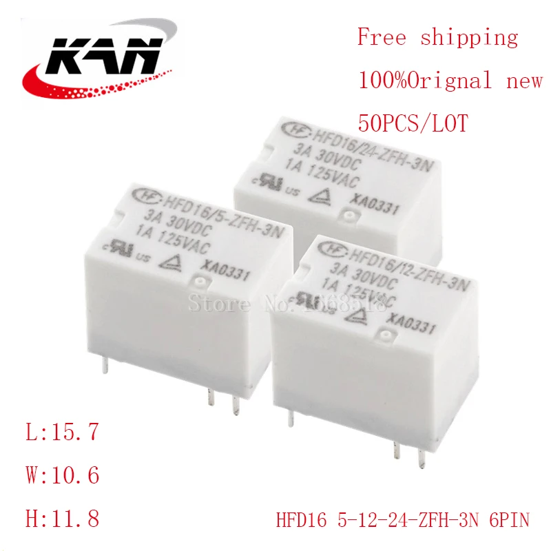 

Free shipping 50pcs relay HFD16/5-ZFH-3N HFD16/12-ZFH-3N HFD16/24-ZFH-3N 5VDC 12VDC 24VDC 3A 30VDC 6PIN Original New