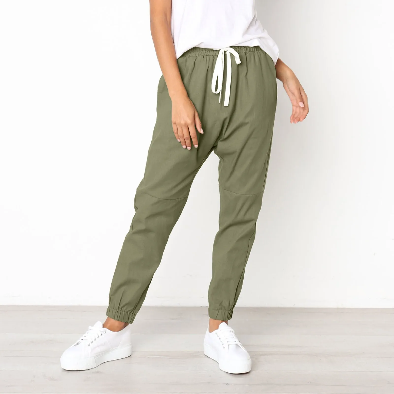 

Spring Summer Streetwear Hip Hop Cargo Pants Women's Loose Elastic Waist Ankle-Length Pant Joggers Harem Trousers