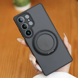 360° Rotating Stand Matte Clear Magnetic Phone Case Cover - Galaxy A35 (Black)