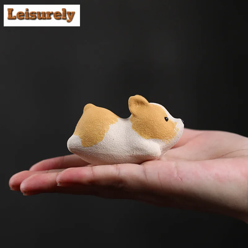 Yixing Purple Clay Cute Fortune Zodiac Dog Tea Pet Vintage Fish Tank Landscaping Tea Figurine Play Toys Tea Statue Ornaments